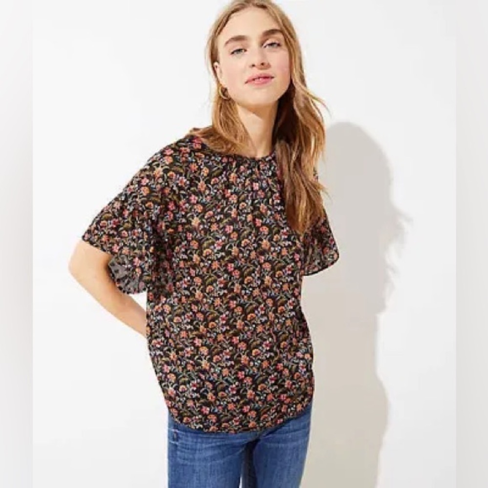 Loft Petite Floral Tie Back Blouse NEW